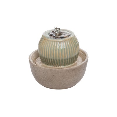 Green Ombre Ball with Tan Base Indoor Water Fountain With Pump - Foreside Home & Garden