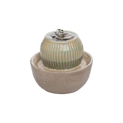 Green Ombre Ball with Tan Base Indoor Water Fountain With Pump - Foreside Home & Garden