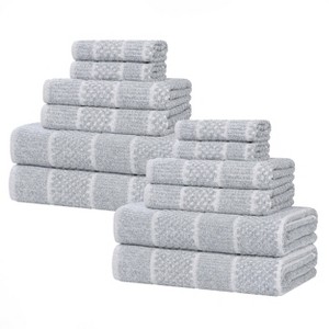 Viscose Cotton Blend Medium Weight Soft Textured Checkered and Ribbed Towel Set by Blue Nile Mills - 1 of 4