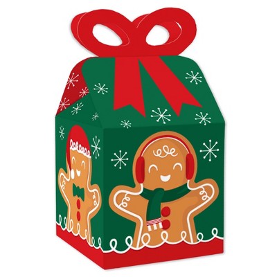 Big Dot of Happiness Gingerbread Christmas - Square Favor Gift Boxes - Gingerbread Man Holiday Party Bow Boxes - Set of 12