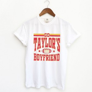 Simply Sage Market Women's Go Taylor's Boyfriend Football Short Sleeve Garment Dyed Tee - 1 of 4