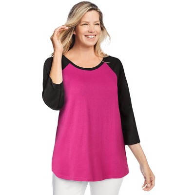 Woman Within Plus Size Three-Quarter Sleeve Baseball Tee