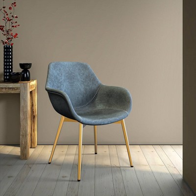 Peacock Blue Faux Leather Armchair with Gold Metal Legs