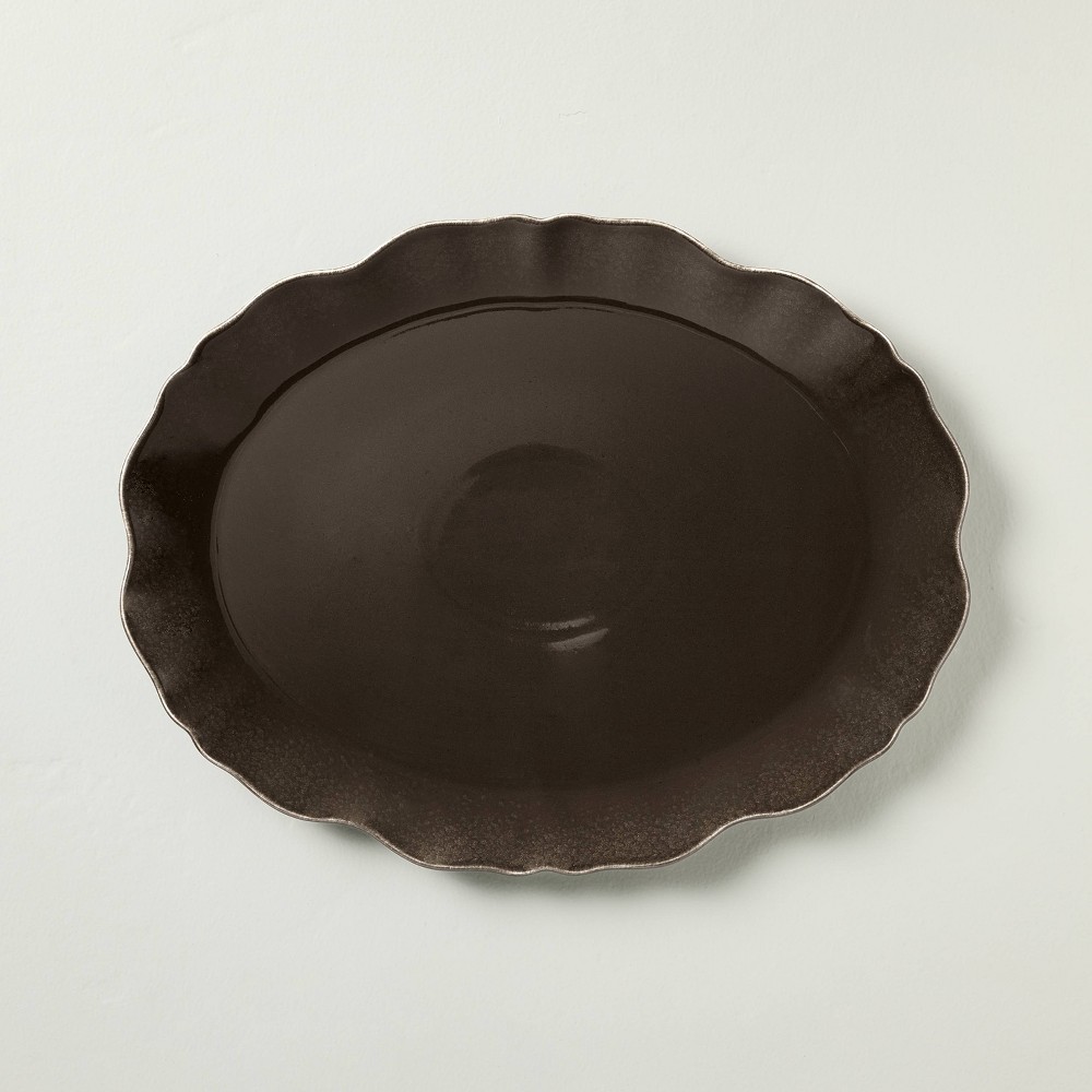 Ceramic Wavy Edge Serving Platter Brown - Hearth & Hand™ with Magnolia
