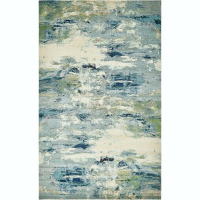 Luminous Light Blue Abstract Synthetic Indoor Rug, 10' 6" x 16' 5"