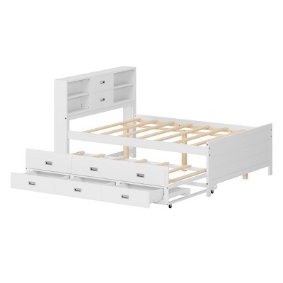 NicBex Captain Bed with Trundle, Day Bed with 3 Storage Drawers, Sofa Bed Frame with Storage Bookcase Headboard