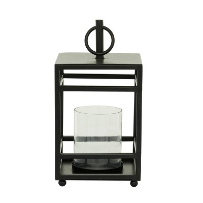 Contemporary Matte Black Metal & Glass Tabletop Lantern