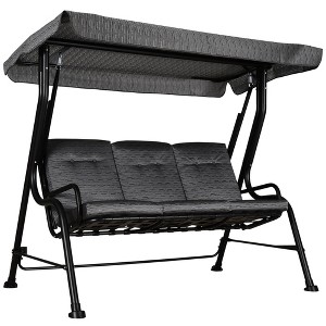 Resenkos 3-Seat Swing Set, Weatherproof Steel, Easy-Adjust Canopy, Thick Cushions, Perfect For Garden, Cream White - 1 of 4