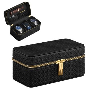 RONNE 3 Watch Travel Case, 3-Slot Watch Box, Woven Embossed PU Leather - 1 of 4