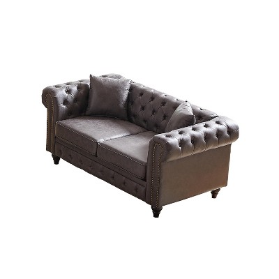 NicBex Button Tufted 63.5 Inch 3-seater Sofa with Rolled Arms and 2 Pillows for Office,Living Room,Apartment,Gray
