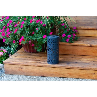 Midnight Blue Floral Punched Metal Solar Lantern