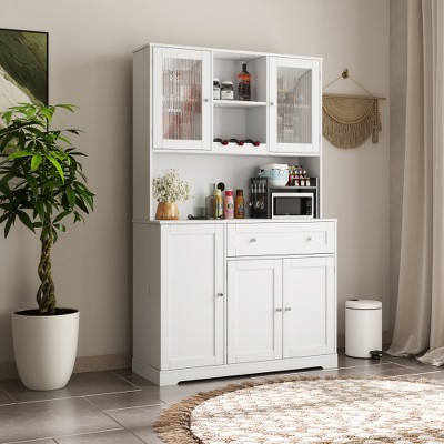 JUJABU White Kitchen Pantry Storage Cabinet with Doors and Shelves