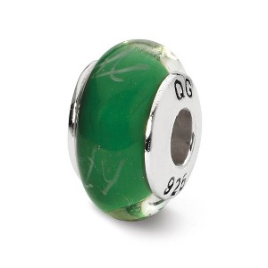 Black Bow Jewelry Green, White Scribbles Glass & Sterling Silver Bead Charm, 13mm - 1 of 4