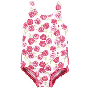 Hudson Baby Girls Toddler Swimsuit, Pink Roses - 1 of 2