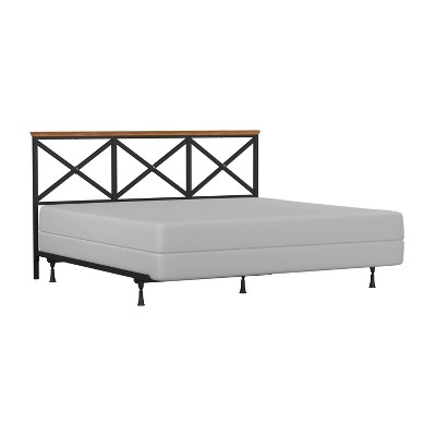 King Ashford Metal Headboard with Frame Black with Oak Finished Wood - Hillsdale Furniture