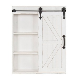 Decorative Wood Wall Storage Cabinet with Vanity Mirror and Sliding Barn Door Rustic White - Kate & Laurel All Things Decor: - 1 of 4