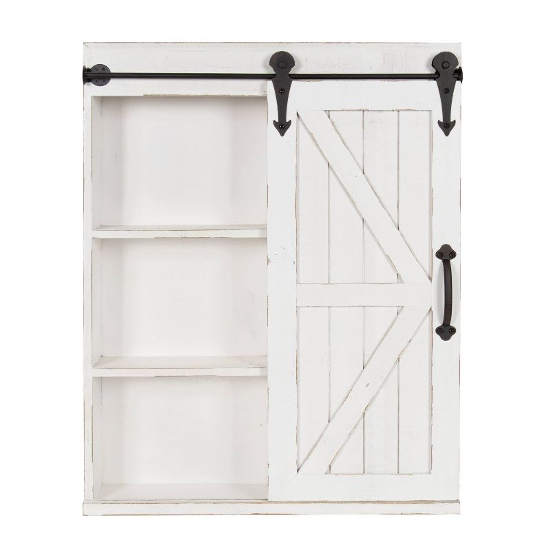 Decorative Wood Wall Storage Cabinet with Vanity Mirror and Sliding Barn Door Rustic White - Kate &#38; Laurel All Things Decor, 1 of 9