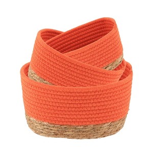 Evideco French Home Goods Set of 3 Stackable Cotton and Seagrass Baskets - Perfect for Home Organization and Stylish Storage - 1 of 4