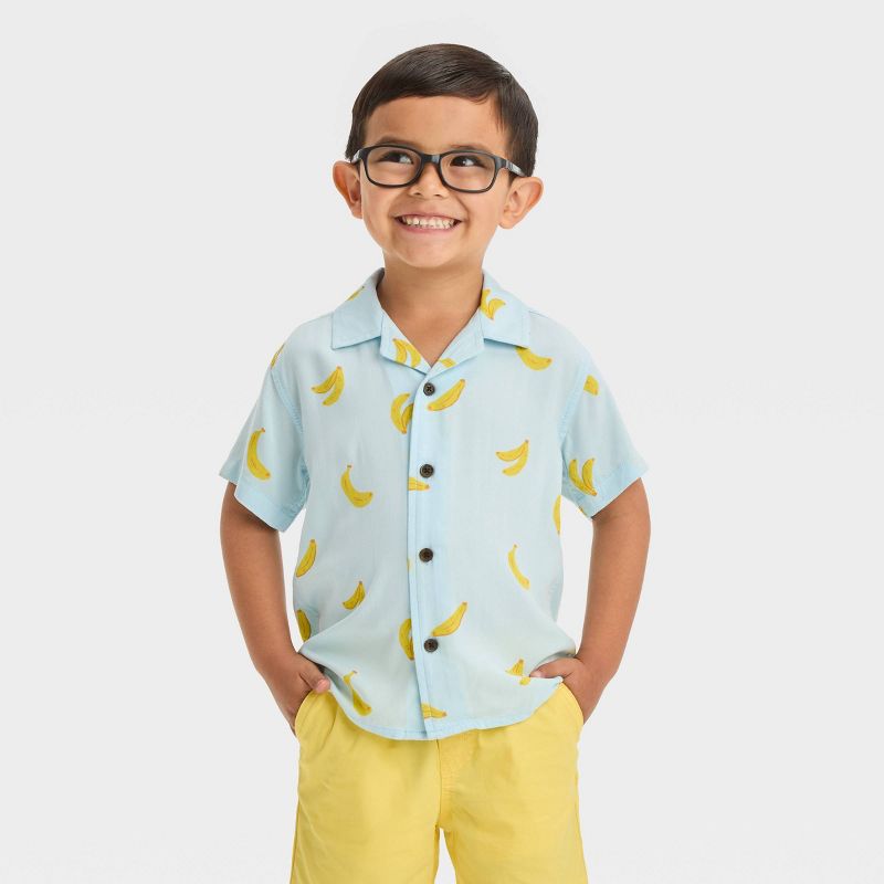Toddler Boys' Banana Challis Shirt - Cat & Jack™ Blue, 1 of 5