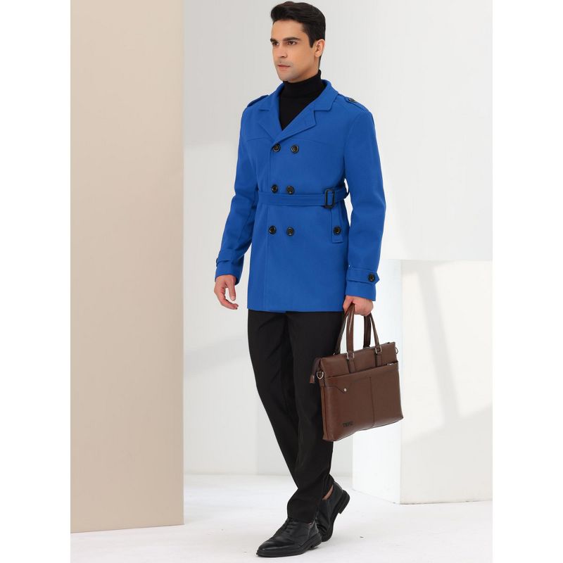 Lars Amadeus Men's Middle Length Double Breasted Notch Lapel Belted Pea Coats, 4 of 7