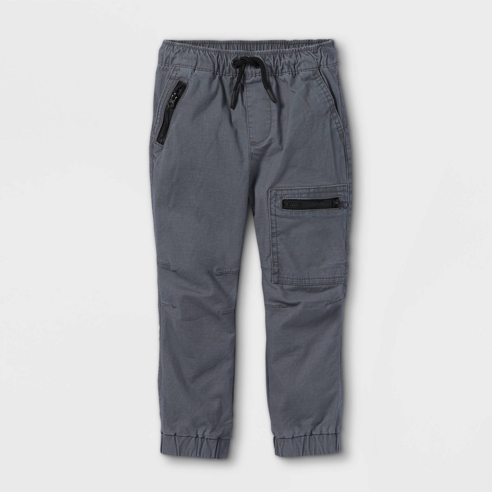Toddler Boys' Pigment Dye Utility Pull-On Pants - Cat & Jack Dark Gray 3T