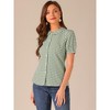 Allegra K Women's Plaid Gingham Puff Short Sleeve Peter Pan Collar Button Down Shirt - 3 of 4