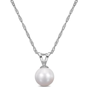 EVERLY JEWELRY | 14k White Gold 6.5-7mm Cultured Freshwater Pearl Solitaire Pendant with Chain, 17" - 1 of 4