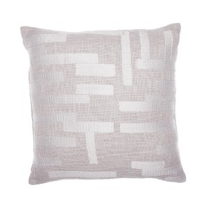 20" Red and Ivory Geometric Cotton Blend Throw Pillow With Embroidery - 1 of 4
