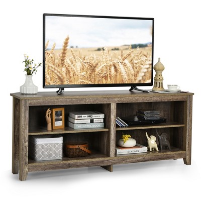 Costway 58'' Corner TV Stand 4 Cubby Entertainment Media Console w/ 2 Shelves