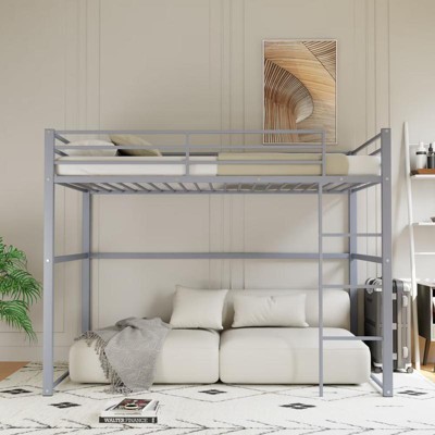Aukfa Metal Loft Bed Twin Size, Loft Bed Frame with Safety Guard Rails & Flat Ladder, Twin Loft Bed for Kids Teens, Adults