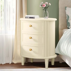 Kumasinova Nightstand with 3 Drawers and Handles,Wooden Accent Table with Storage,Side Table for Bedroom,Living Room,Off-White - 1 of 4
