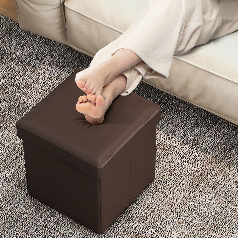 Tangkula Folding Storage Ottoman Upholstered Square Footstool PVC Leather 10.5 Gallon, 3 of 11