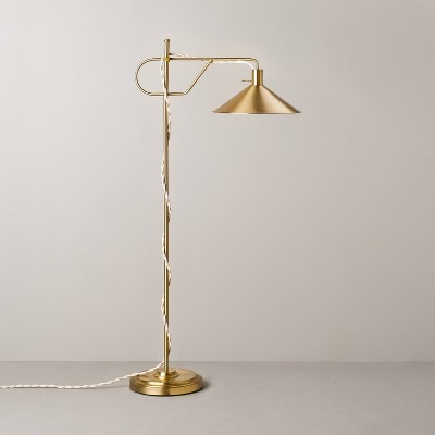 Brass and Faux Rattan Empire 2 Light Floor Lamp