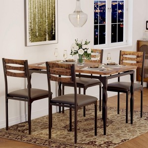 Dining Table Set for 4,5 Piece Industrial Dining Table and Chairs Set,Space-Saving Kitchen Table Set with Metal Frame and Wooden Top for Dining Room - 1 of 4