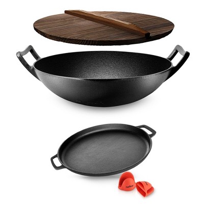 Bruntmor Pre Seasoned Cast Iron 7 Piece Bundle Kitchen Cooking Or Camping  Cooking Set, Black : Target