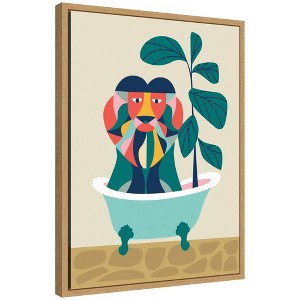 Kate & Laurel All Things Decor 18"x24" Sylvie MCM Lion in Bathtub Framed Canvas by Rachel Lee Natural - 1 of 4