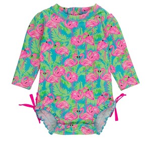 RuffleButts Baby Girls Tropical Long Sleeve UPF50+ One Piece Rash Guard - 1 of 4