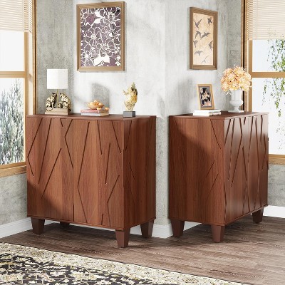 55" Brown Textured Sideboard Buffet with Solid Wood Legs