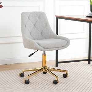 Vynxaria Modern Teddy Velvet Dining Chair with Gold-Plated Legs - Ergonomic Comfort & Style - 1 of 4