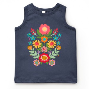 The Juniper Shop Folk Art Florals Distressed Youth Tank Top - XL - Navy - 1 of 4