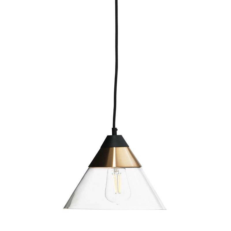Robert Stevenson Lighting Theo Metal and Conical Glass Ceiling Light Matte Black and Brushed Brass, 1 of 10