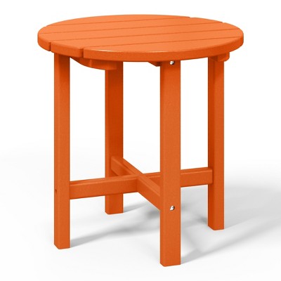 Orange HDPE Round Outdoor Side Table with Wood-Like Finish
