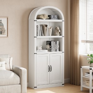 Bookcase with Doors Arched Bookshelf 71.65in Tall Bookcase Farmhouse Cabinet with Shelves Wooden Bookshelves for Home Office, Living Room - 1 of 4