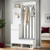 Entryway Bench with Storage,  Hall Tree with Coat Rack and Storage Bench, Wood Coat Tree with Cushioned Stool and Hooks (White) - 2 of 3