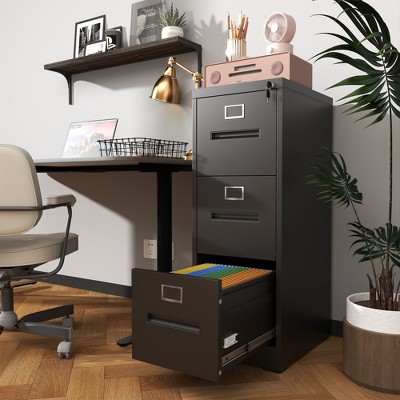 NicBex Narrow File Cabinet with Lock,Office Cabinet with Grooved Handles,Modern Storage Cabinet,Filing Cabinet for Home Office