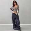 Women's Camo Print Long Sleeve Crop Top Slim Fit Crew Neck Ribbed Stretchy Tee for Casual Streetwear & Workout - 2 of 4
