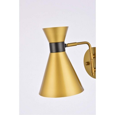 Brass and Black Iron Cone Wall Sconce with Dimmable Light