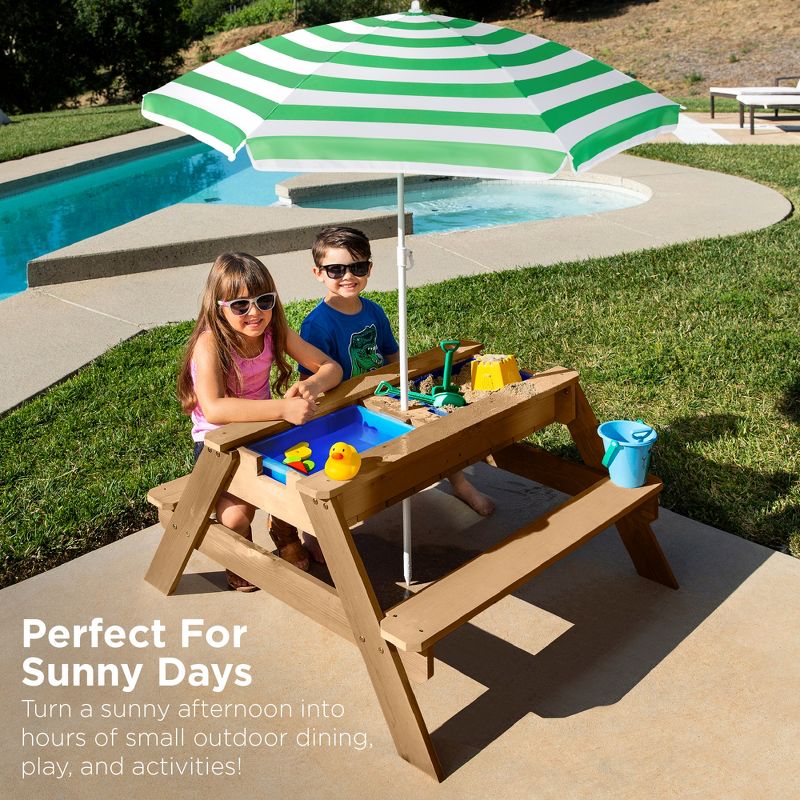 Best Choice Products Kids 3-in-1 Outdoor Convertible Activity Sand & Water Picnic Table w/ Umbrella, 4 of 10