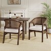 Christopher Knight Home Set of 2 Emery Rubberwood Upholstered Dining Chairs with Cane Designed Curved Back Walnut/Beige - 2 of 4