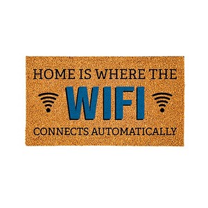Evergreen Flag Funny Quote Coir Doormats for Outdoor Entrance - Home is Where The WiFi Connects Automatically | 28x16 Inches | Front Door Welcome - 1 of 4